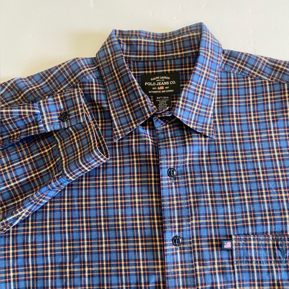 Ralph Lauren Polo men’s blue plaid button up size 2XT